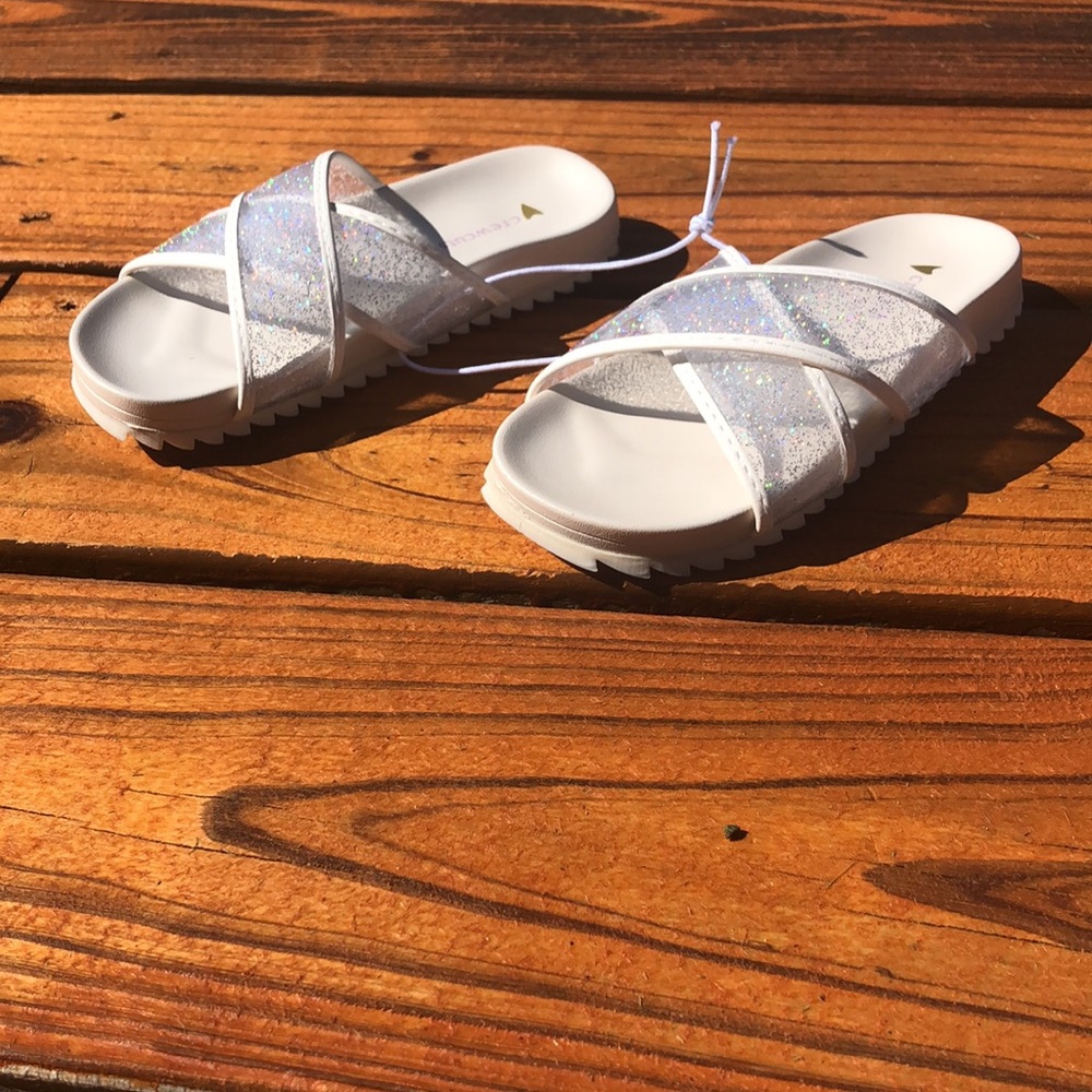 NWT J Crew Crewcuts Ivory Pool Slides with Glitter Straps Sizes 10, 12 and 13 - Picture 7 of 9